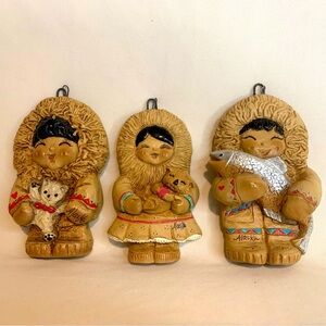 Eski Moppets Set Of Three Handcrafted and Handpainted Ornaments - made in Alaska